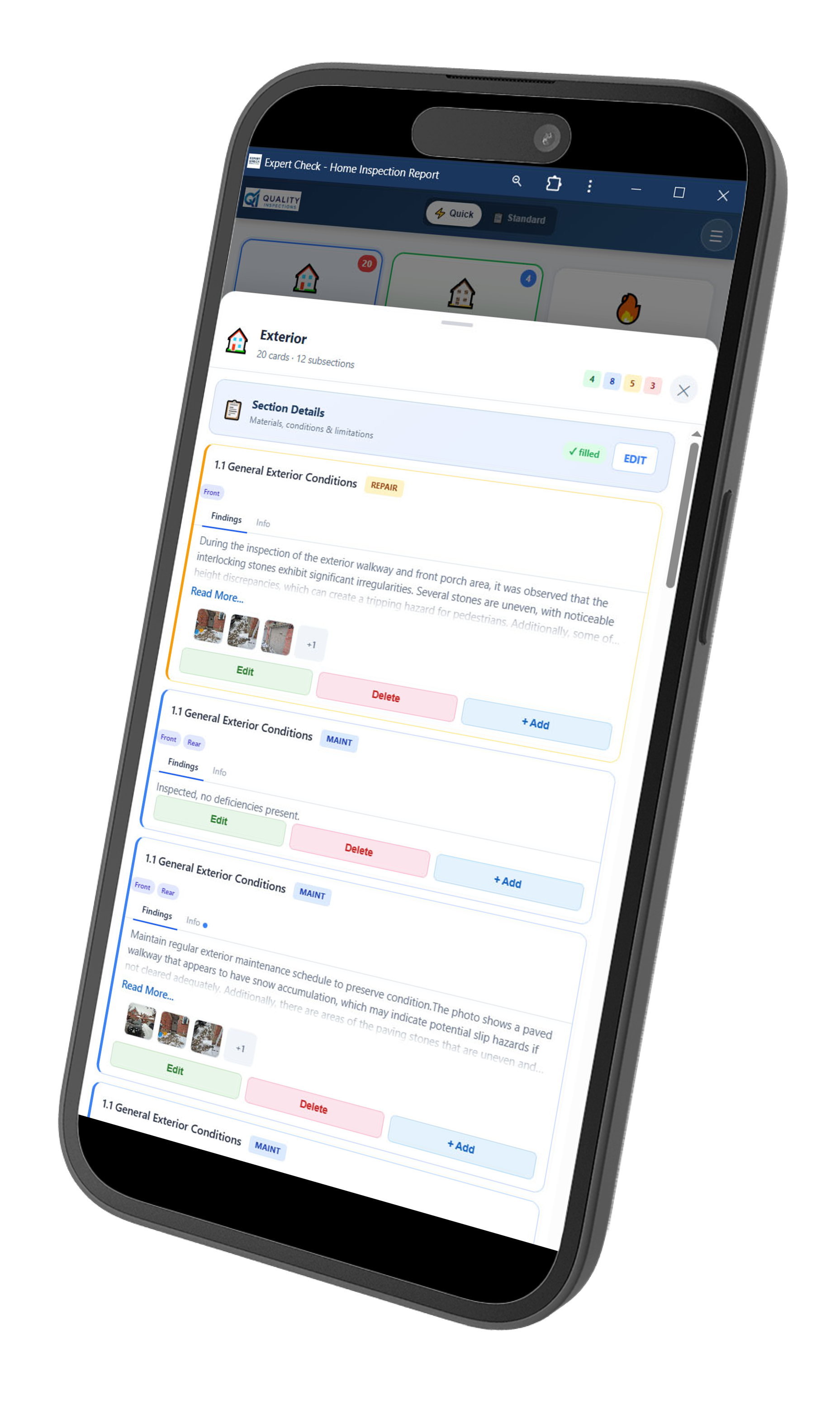 Expert Check report builder on mobile
